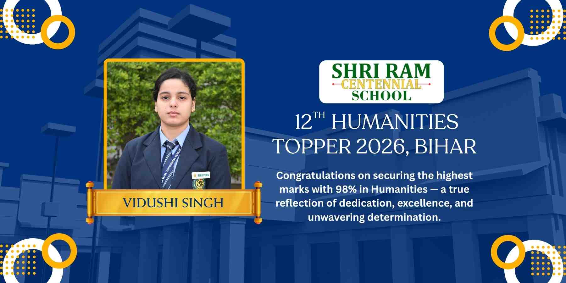 Vidushi Singh - Class 12 - Bihar Topper- at SRCS, Patna
